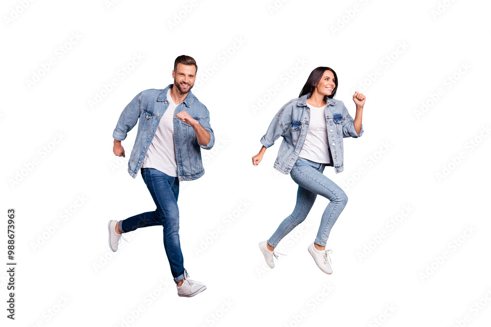 Aufkleber full length body size photo of beautiful charming gorgeous turned couple with groom fiance running a