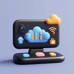 3D Remote Access Icon: Control Devices Remotely Illustration Logo