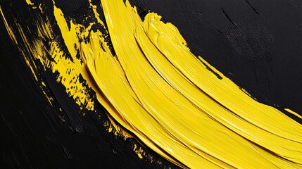 Dynamic Yellow Brush Stroke on Black Background: Perfect for Sports Interior Posters and Modern Art Decor