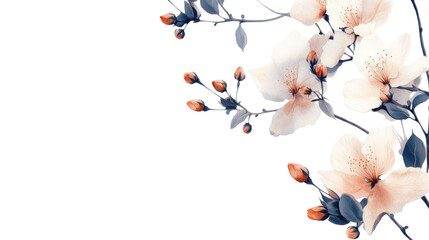 Beautiful cherry blossom branch with delicate pink flowers on white background. transparent background