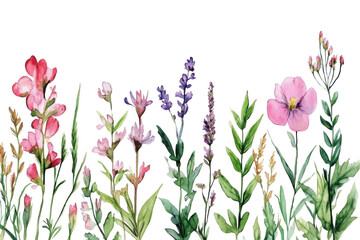 Colorful collection of wildflowers, white isolate background. transparent background
