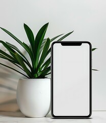 Blank Smartphone Screen With Plant Mockup