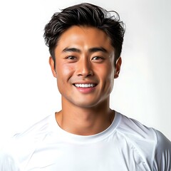 Fototapeta premium Portrait of a Smiling Asian Man on White Background