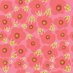 Floral pattern with chamomille on pink background, seamless patternwith flowers and leaves for wallpaper, clothes, wrapping paper, decorating