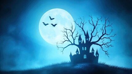 Spooky Halloween Castle Under Full Moon