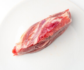 Raw mutton leg fillet isolated, lamb meat pieces, tenderloin or mutton sirloin meat. Fresh sheep fillet