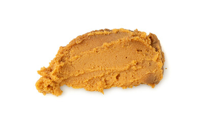Miso paste isolated. Japanese shiro miso seasoning sauce, fermented soybean spread, brown soy cream