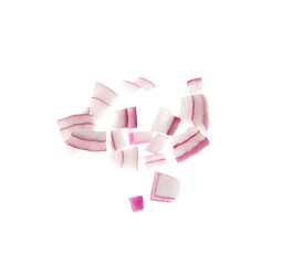 Red Onion Cuts Isolated, Chopped Purple Onion Pile, Raw Purple Onion Pieces, Fresh Purple Bulb Cuts