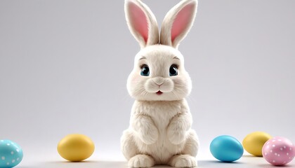 Obraz premium Cartoon rabbit character,A charming 3D render of a rabbit bunny on white background in the form of an cute adorable and lovable cartoon character,786