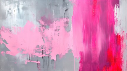 Cheerful Pink Paint Swipe on Soft Gray Canvas: Perfect Poster for Modern Sports Interiors, Bringing an Airy and Contemporary Feel to Your Space