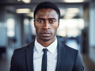 Portrait Attractive African young confident business man in business professional working office.