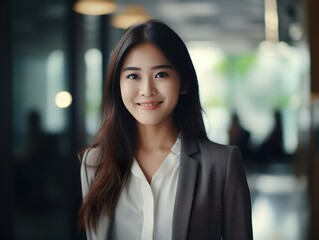 Fototapeta premium Portrait Attractive Asian young confident business woman in business professional working office
