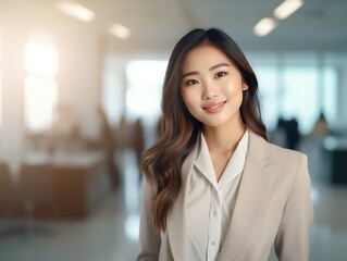 Naklejka premium Portrait Attractive Asian young confident business woman in business professional working office