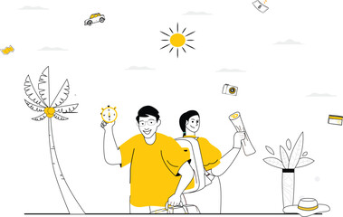 Travel Adventure Concept - Vector Illustration of People with Suitcases, Exploring New Destinations and Embarking on Journeys.