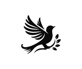 Fototapeta premium bird on a branch vector silhouette illustration. dove with wings