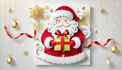 The delicate paper cut design elegantly captures the festive spirit, with intricate snowflakes and trees framing the words 'Merry Christmas and Happy New Year. Generative AI.