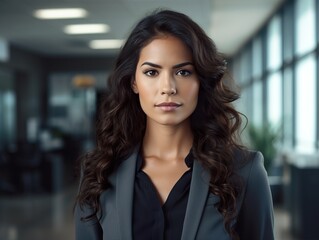 Portrait Attractive hispanic young confident business woman in business professional working office