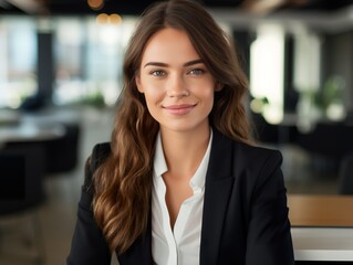 Portrait Attractive confident business woman in business professional working office