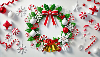 The delicate paper cut design elegantly captures the festive spirit, with intricate snowflakes and trees framing the words 'Merry Christmas and Happy New Year. Generative AI.