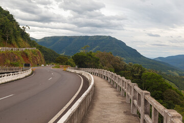 Road at Serra do mar forest in Serra Gaucha, Rio Grande do Sul, Brazil.