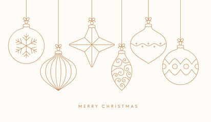 Christmas balls boho trendy card, simple outline style