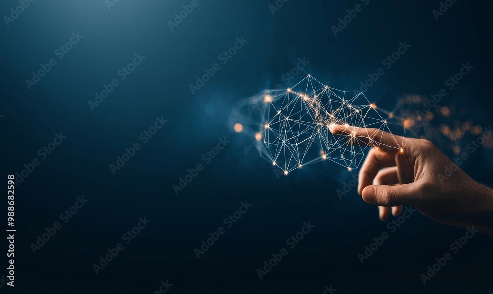 Fototapete Hands-on modern interface connecting digital transformation and metaverse concepts. A clear connection between the next generation of technology and the new era of innovation.