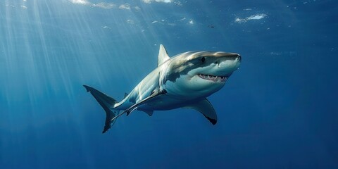 Obraz premium Majestic Shark Swimming in the Deep. Underwater Adventure concept