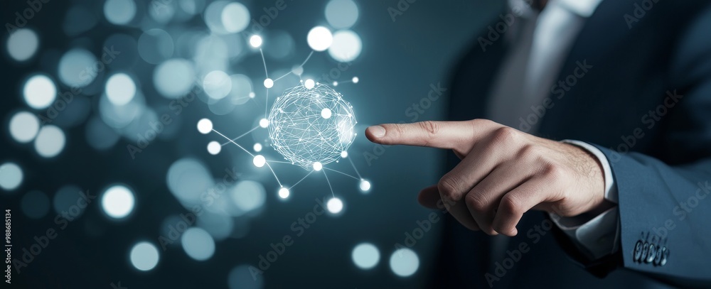 Aufkleber iot, internet of things, business strategy concept with a global network. businessman touching on gl