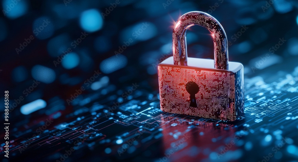 Aufkleber A digital padlock icon, network security technology, and data protection technology on a virtual dashboard. Authorized access to private data over the internet against cybercrime.