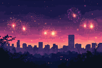 A city filled with fireworks on new year eve