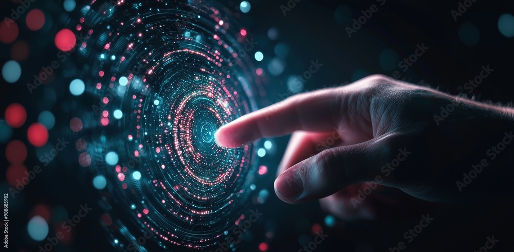 Aufkleber digital neural network. business woman touching stock. cyberspace of the future. science and innovat