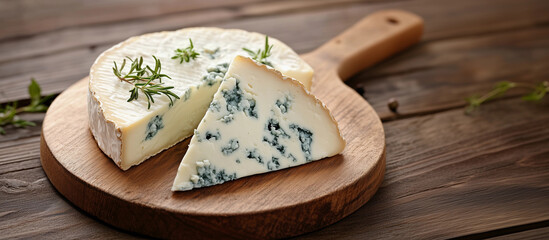 Cheese blue gourmet dairy wedge creamy soft mold aged artisanal rustic wooden board appetizer snack elegant food delicacy luxury rich texture brie camembert gorgonzola roquefort stilton banner 