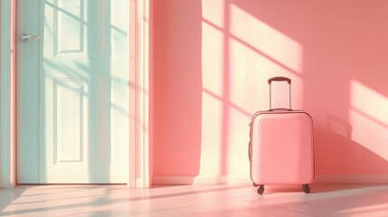  suitcase packed and ready to go, placed near a door, symbolizing leaving after a divorce