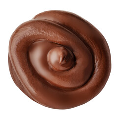 Swirl of chocolate cream isolated on white background. Melted chocolate spread. Twisted cocoa paste spreading top view