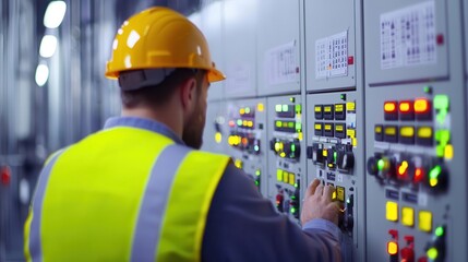 Engineers monitoring control panels at a water treatment facility, Industrial Control Panels, Water Infrastructure, Environmental Engineering