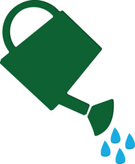  Green Watering Can Pouring Blue Water Droplets in Minimalist Style