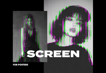 Screen Glitch Poster Photo Effect Mockup