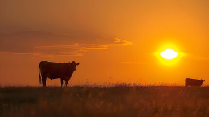 Silhouette of Cows Against a Dramatic Sunset