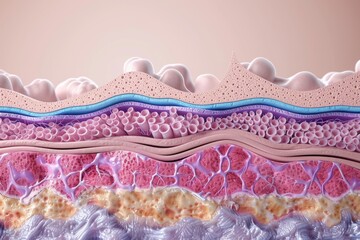 A detailed illustration of human skin layers, showcasing the epidermis, dermis, and subcutaneous fat.