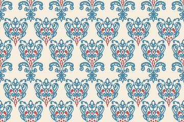 Ikat floral vintage design embroidary seamless pattern on background vector illustration.Ikat ethnic oriental embroidery traditional.Indian Ikat pattern Aztec style retro. design for texture,fabric.