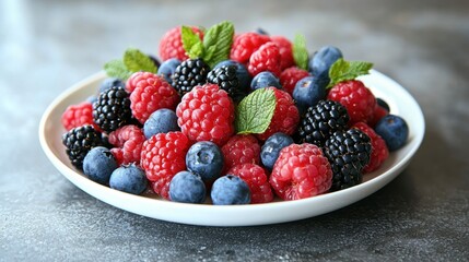 Assortment of Fresh Berries on White Plate