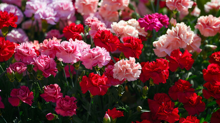 Fototapeta premium Close-Up of Pink and Red Carnations in Full Bloom