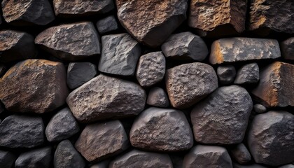 Impressive, aged stone wall with a rugged surface and deep hues, showcasing the allure and durability of natural building materials