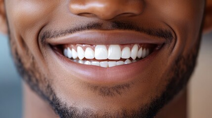 Fototapeta premium Close-up of a bright white smile with perfectly aligned teeth. A vibrant display of healthy teeth and a joyful expression, symbolizing confidence and dental care.