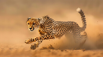 Cheetah Running Through Dust in the African Savanna