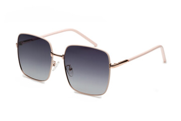 Stylish square-framed sunglasses with gradient lenses resting on a white surface