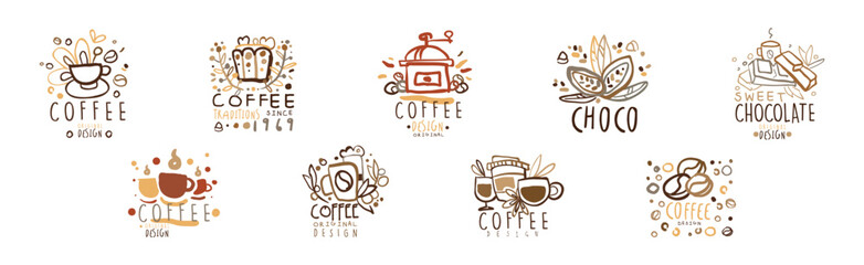 Chocolate and Coffee Original Label and Logo Design Vector Set