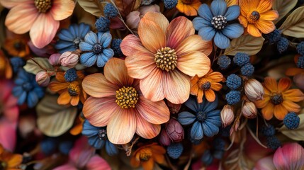 Floral Arrangement with Orange and Blue Flowers