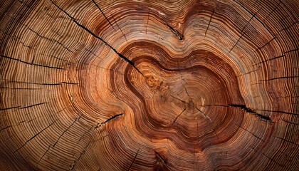 Detailed close up of a tree trunk with beautiful growth rings and natural wood texture in a warm brown hue. Ideal for nature themed projects