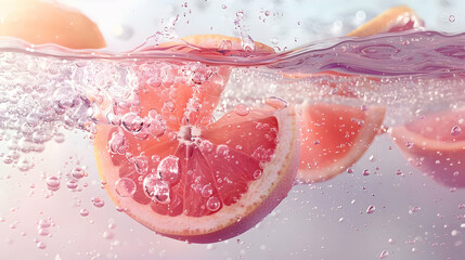 Fototapeta premium Grapefruit Slices in Water A Refreshing Summer Treat